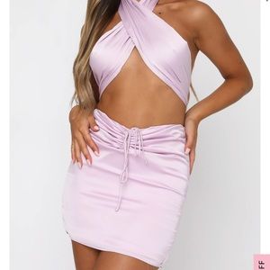 White fox boutique special moment scarf wrap top and skirt